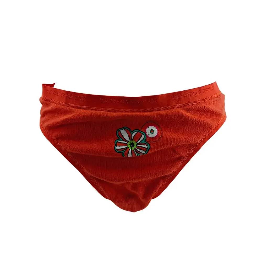 Vintage Victoria's Secret Signature Waistband Bold Tangerine Floral Cotton Thong